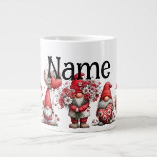 Personalized valentine gnomes large coffee mug