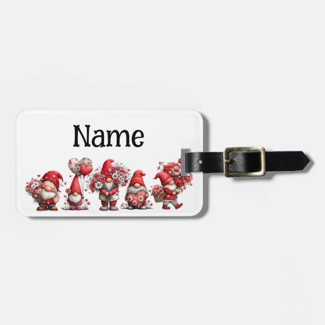 Personalized valentine gnomes luggage tag (Front Horizontal)