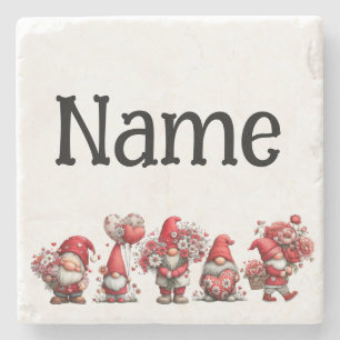 Personalized valentine gnomes stone coaster