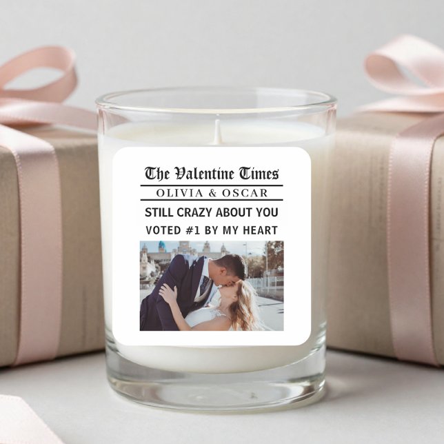 Personalized Valentine Newspaper Photo  Square Sticker (Creator Uploaded)