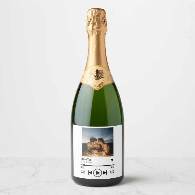 Personalized Valentine Photo Song Playlist Sparkling Wine Label (Front)