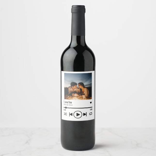 Personalized Valentine Photo Song Playlist Wine Label (Front)