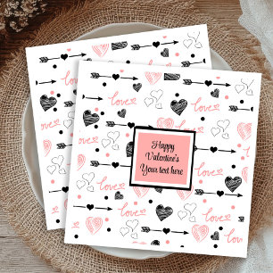 Personalized Valentine Pink Black Hearts Sketch  Napkin