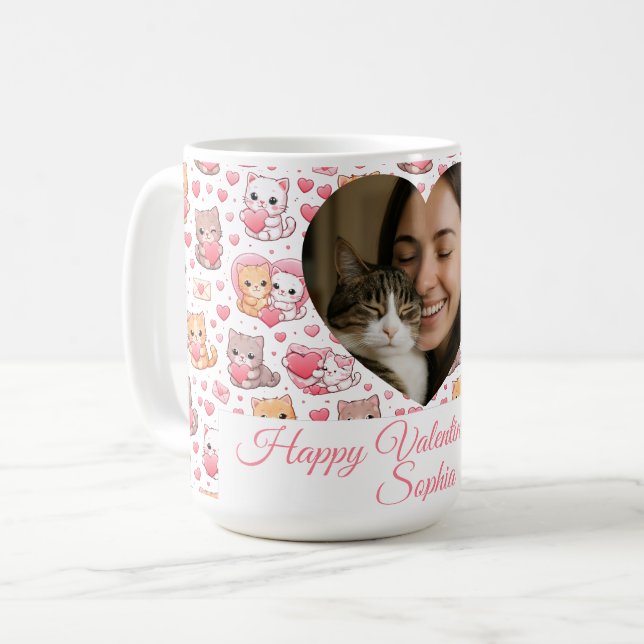 Personalized Valentine’s Day Cat Mug with Photo  (Front Left)