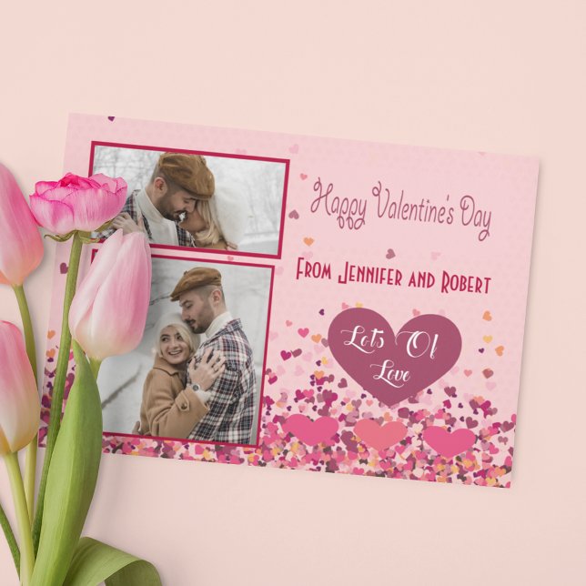 Personalized Valentine’s Day Photo with Pink Heart Card (Valentine Day Personalized Photo Pink Hearts Card)