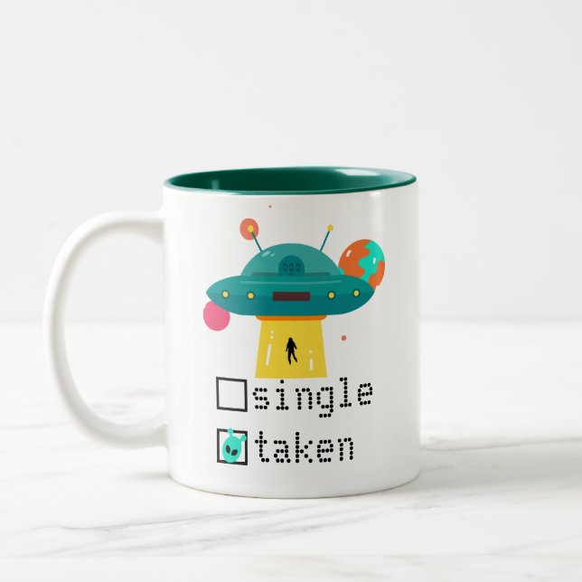 Personalized Valentine Single Taken UFO Two-Tone Coffee Mug (Left)