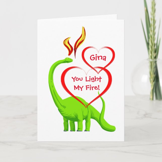 Personalized Valentine With Hearts And Dinosaur Card (Front)