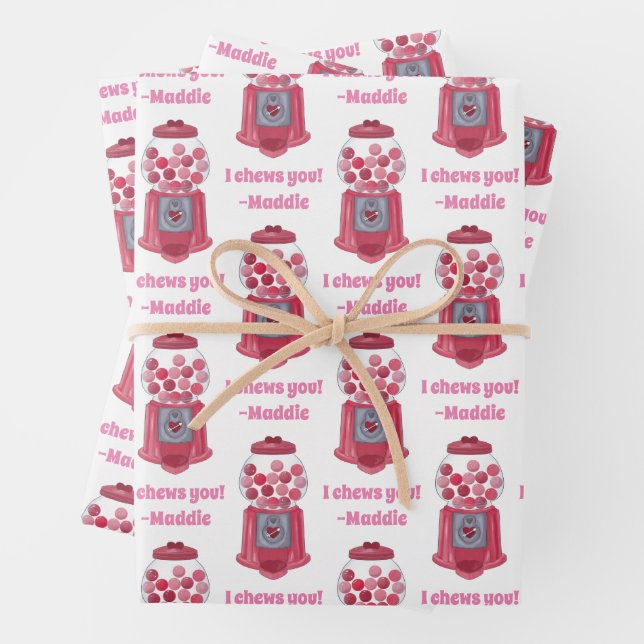 Personalized Valentines Bubble Gum Ball Machine Wrapping Paper Sheet (In situ)