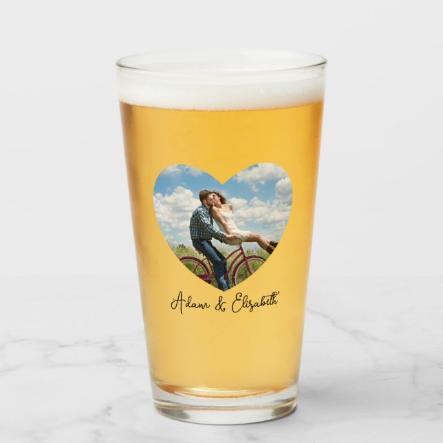 Personalized Valentines Day Photo Couple Gift Beer Glass (Front Filled)