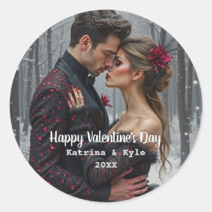 Personalized Valentine's Day Photo & Name  Classic Round Sticker