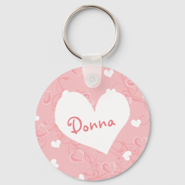 Personalized Valentine's Day Pink Hearts Keychain (Front)