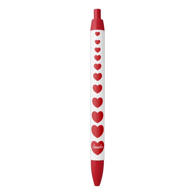 Personalized Valentines Day Red Flowing Hearts Black Ink Pen (Front Vertical)