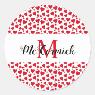 Personalized Valentines Day Red Heart Doodle Classic Round Sticker