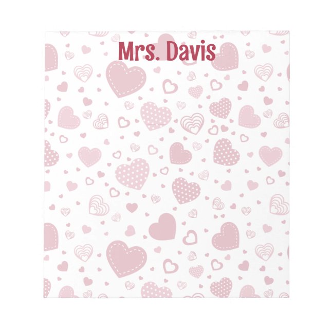 Personalized Valentine's Heart themed Red Notepad (Front)