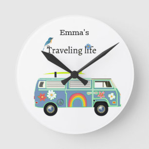 Personalized Van Life Travelling Soul Adventure Round Clock