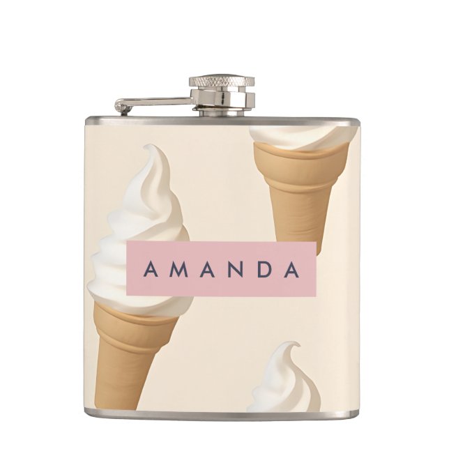 Personalized Vanilla Ice Cream Cone Pattern Hip Flask (Front)