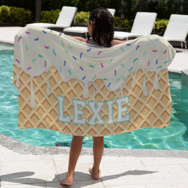 Personalized Vanilla Ice Cream Drip Beach Towel (Creator Uploaded)