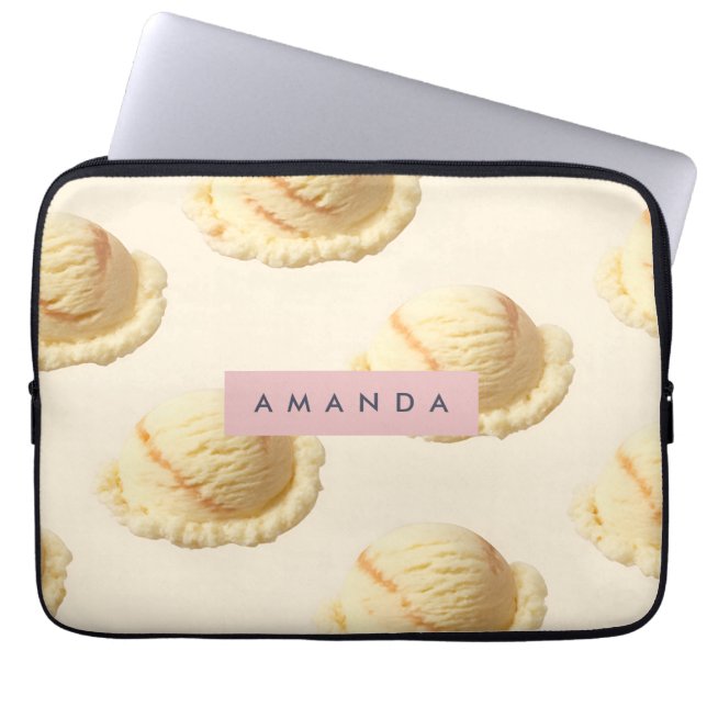 Personalized Vanilla Ice Cream Scoop Pattern Laptop Sleeve (Front)