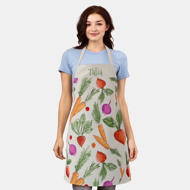 Personalized Vegetable Garden oatmeal colour Apron (Worn)