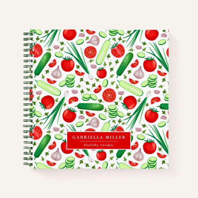 Personalized Vegetable Pattern Recipe Notebook (Front)
