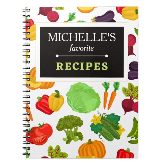 Personalized Vegetables Seamless Vegan Pattern Notebook (Front)