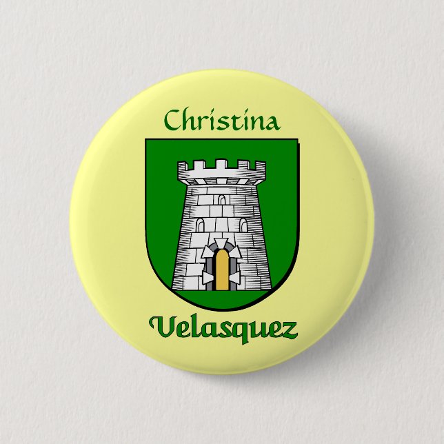 Personalized Velasquez Historical Shield 2 Inch Round Button (Front)