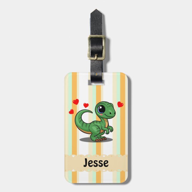 Personalized Velociraptor Dinosaur Bag Tag (Front Vertical)
