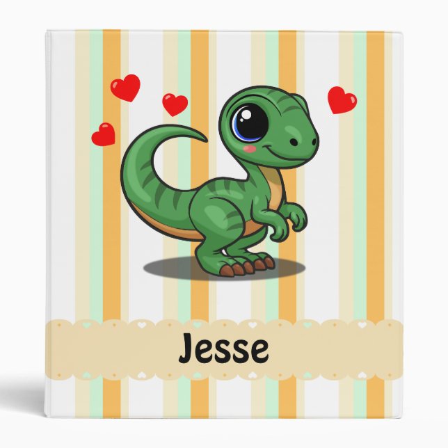 Personalized Velociraptor Dinosaur Binder (Front)
