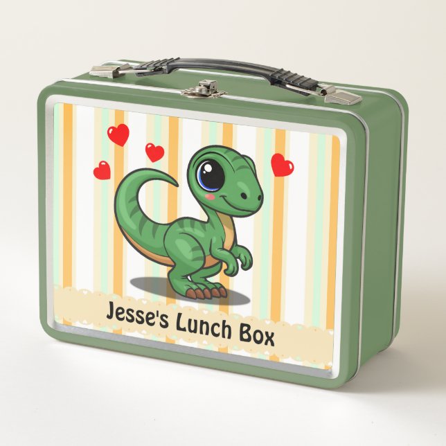 Personalized Velociraptor Dinosaur Lunch Box (Front)
