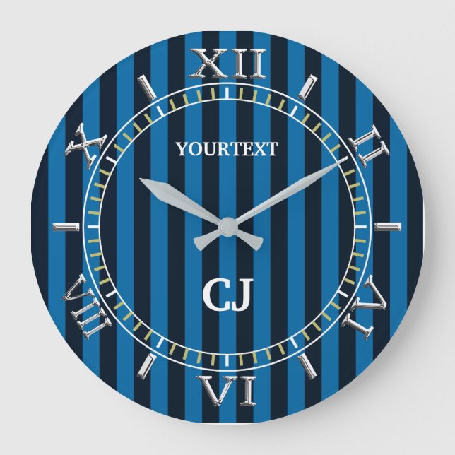 Personalized Vertical Blue Stripes Dial on a Large Clock (Front)