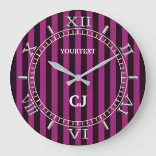Personalized Vertical Fuchsia Stripes Dial on a Large Clock