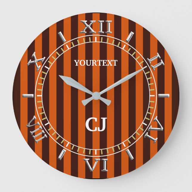 Personalized Vertical Orange Stripes Dial on a Large Clock (Front)