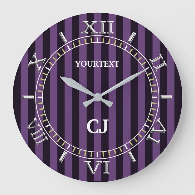 Personalized Vertical Purple Stripes Dial on a Large Clock (Front)