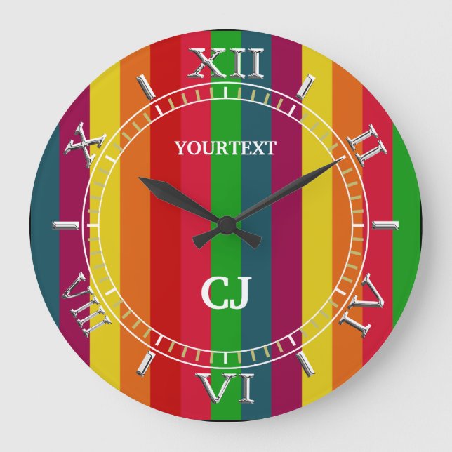 Personalized Vertical Rainbow Stripes Dial on a Large Clock (Front)
