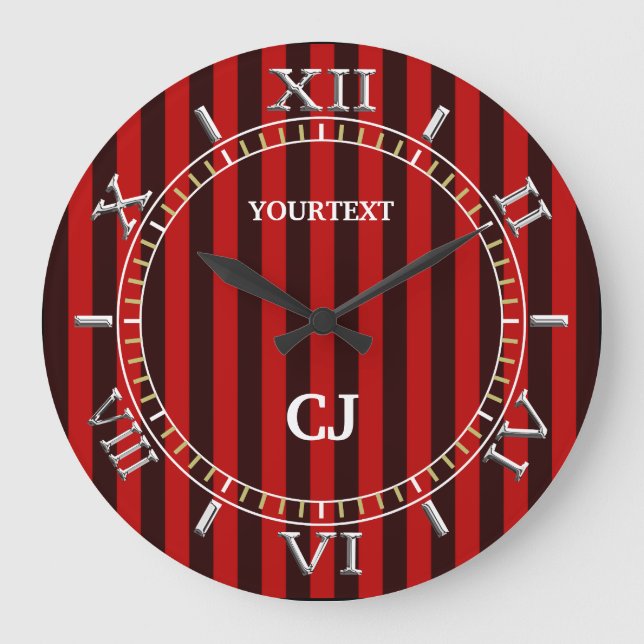 Personalized Vertical Red Stripes Dial on a Large Clock (Front)