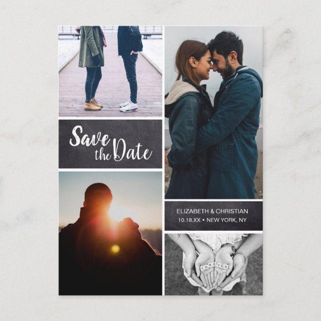 Personalized, Vertical Save the Date Photo Collage Announcement Postcard (Front)