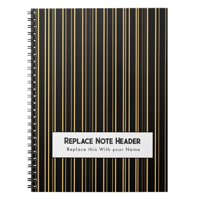 Personalized Vertical Stripe Black Gold Notebook (Front)