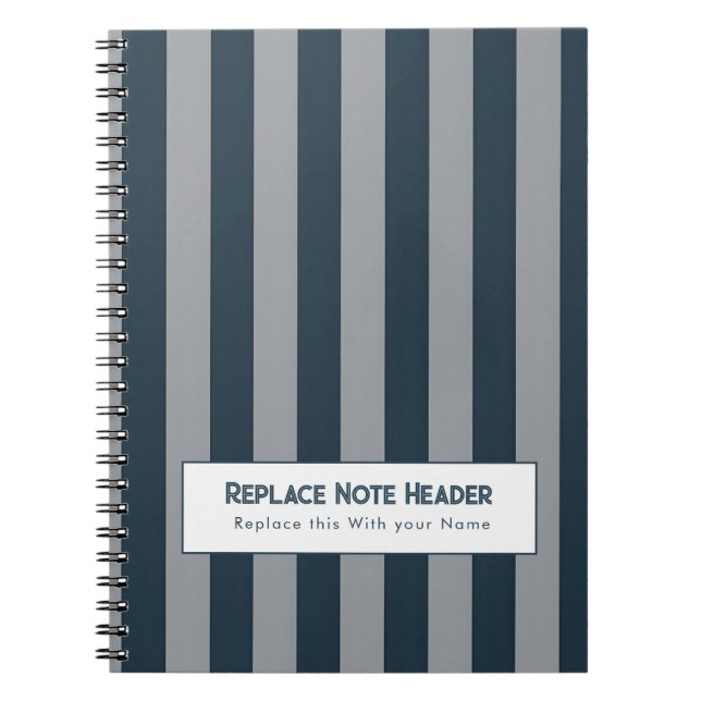 Personalized Vertical Stripe Blue Grey Notebook (Front)