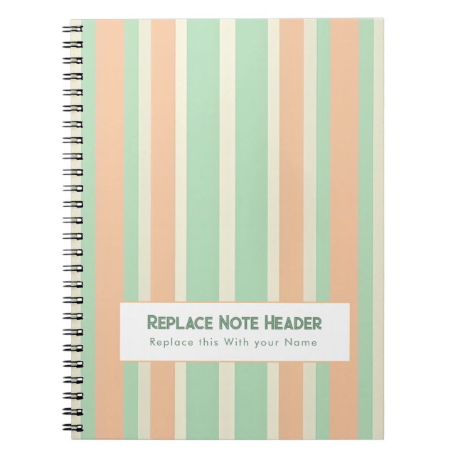 Personalized Vertical Stripe Green Orange Notebook (Front)
