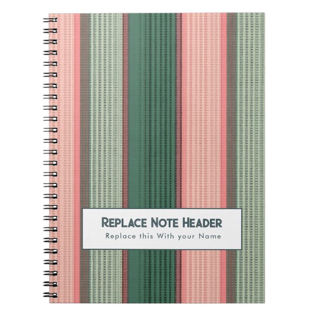 Personalized Vertical Stripe Green Pink Notebook (Front)