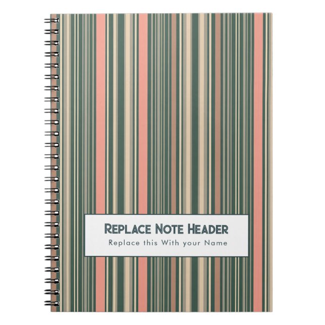 Personalized Vertical Stripe Teal Pink Notebook (Front)