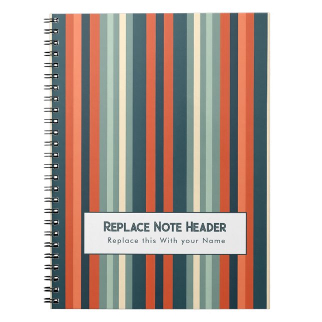 Personalized Vertical Stripe Teal Rust Notebook (Front)