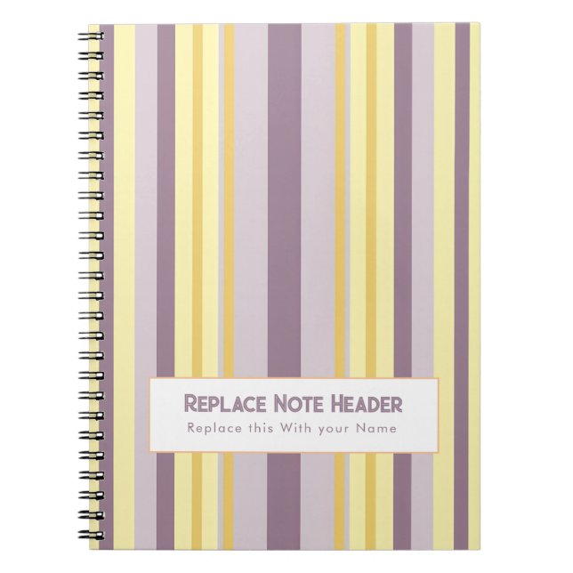Personalized Vertical Stripe Yellow Lavender Notebook (Front)