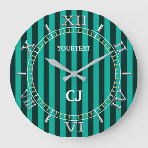 Personalized Vertical Turquoise Stripes Dial on a Large Clock