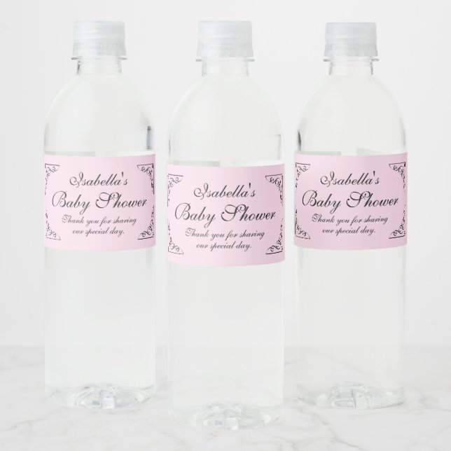 Personalized very chic pink girl's baby shower water bottle label (Bottles)