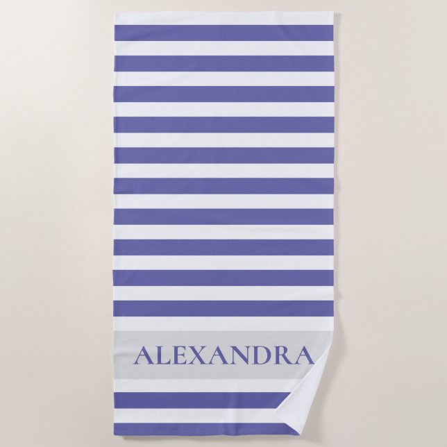 Personalized Very Peri Cabana Stripe  Beach Towel (Front)