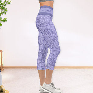 Personalized Very Peri Purple Elegant Floral Capri Leggings