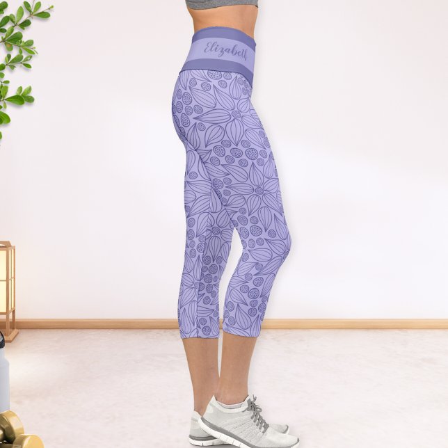 Personalized Very Peri Purple Elegant Floral Capri Leggings (Creator Uploaded)
