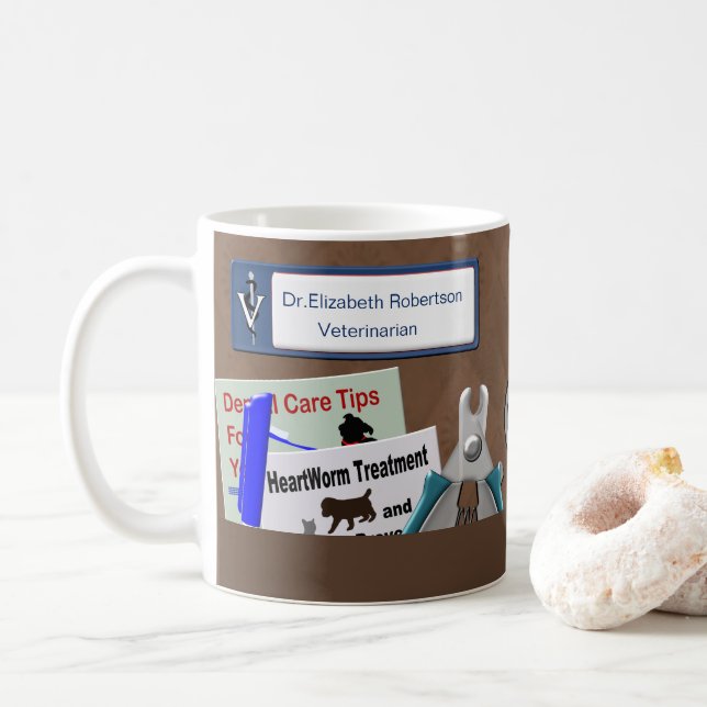 Personalized Veterinary Design In Brown Coffee Mug (With Donut)