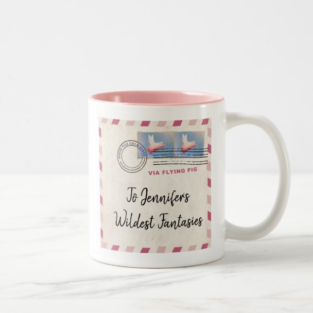 Personalized Via Flying Pig Mail Two-Tone Coffee Mug (Right)